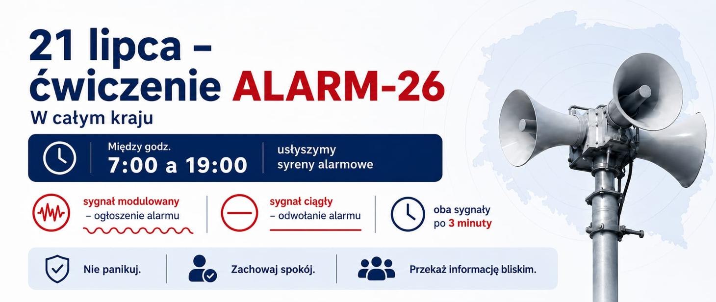 21 lipca usłyszymy syreny. To część ćwiczeń „ALARM 2026” 21 lipca usłyszymy syreny. To część ćwiczeń „ALARM 2026”
