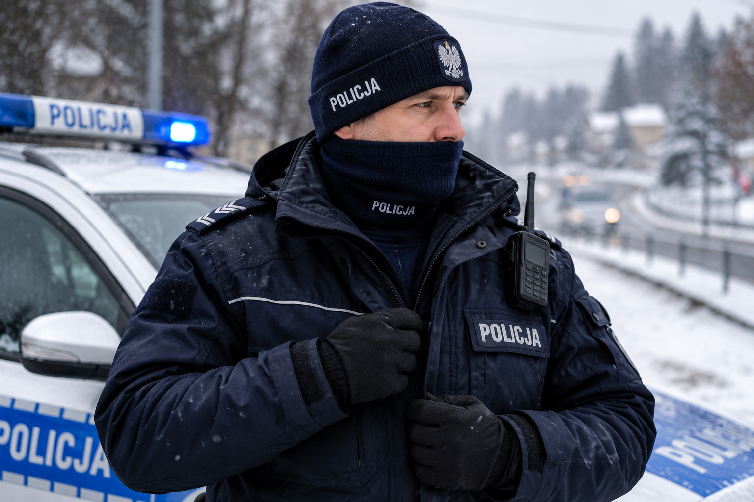 Co policjant nosi pod kurtką podczas zimowego patrolu?
